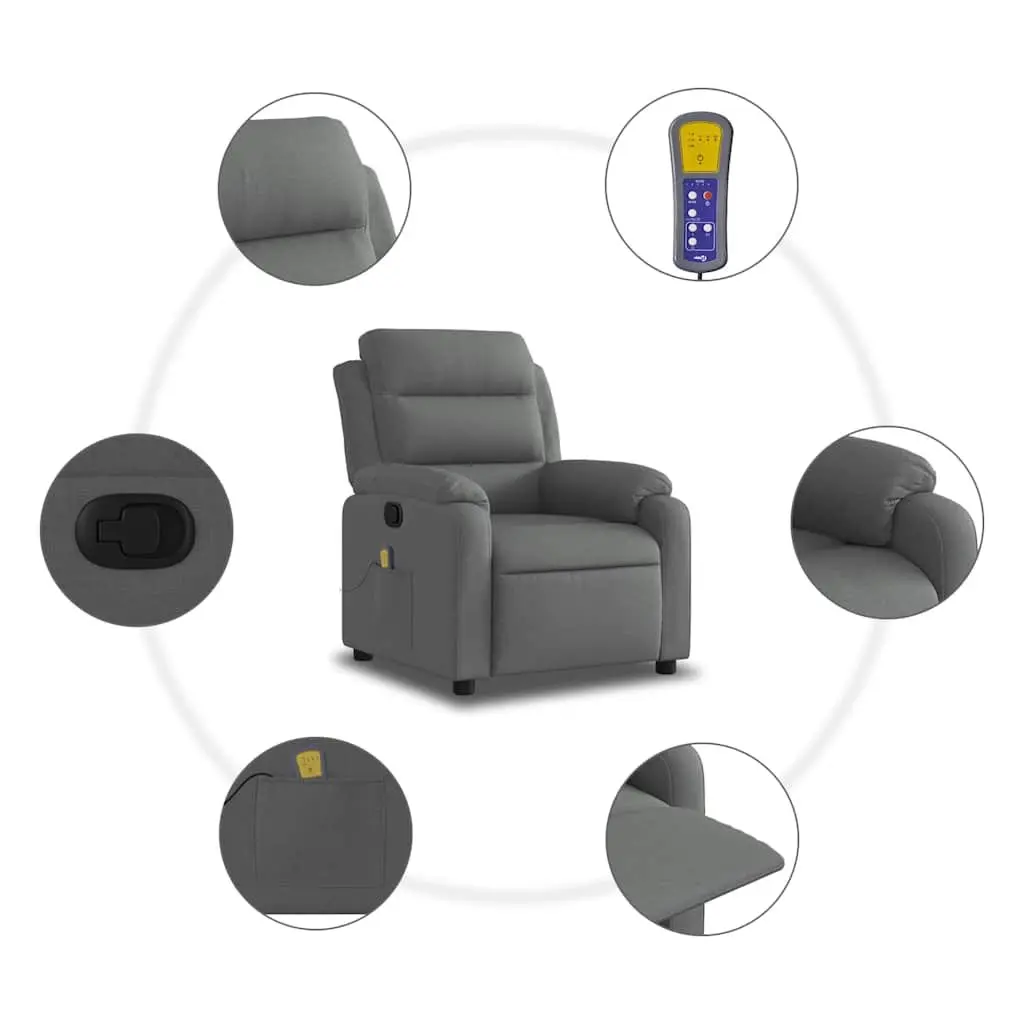 Massage Recliner Chair Manual Recline Vibration 6 Point Grey Fabric Armchair