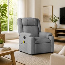Manual Reclining Massage Chair in Light Grey Fabric