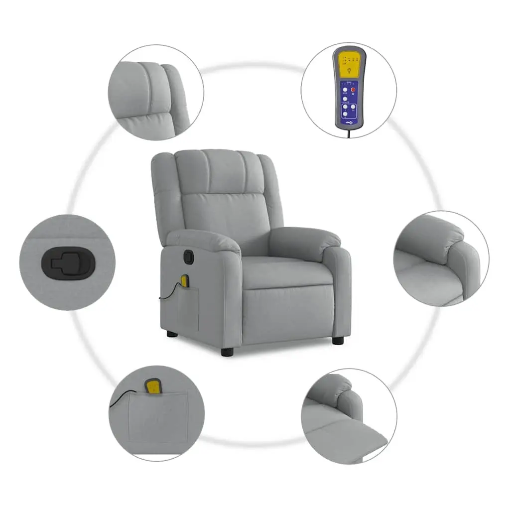 Massage Recliner Chair Manual Reclining Light Grey Fabric