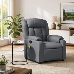 Manual Recline Grey Faux Leather Massage Armchair