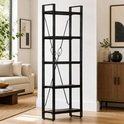 5-Tier Industrial Bookcase with Steel and Mango Wood