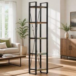 5-Tier Industrial Bookcase with Reclaimed Wood Shelves