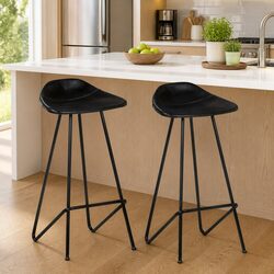 2-Piece Bar Stool Set with Leather Seats and Iron Frames