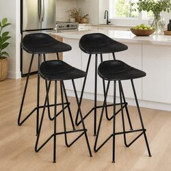 Industrial Bar Stools Set of 4 with Leather Seats