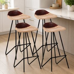 Industrial Style Bar Stools Set of 4 with Leather Seats