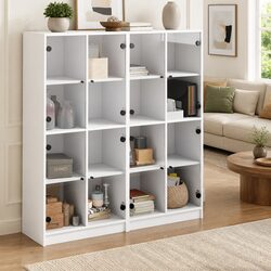 White Engineered Wood Bookcase with Glass Doors Dimensions