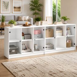 Bookcase with Glass Doors, 204x37x75cm, White