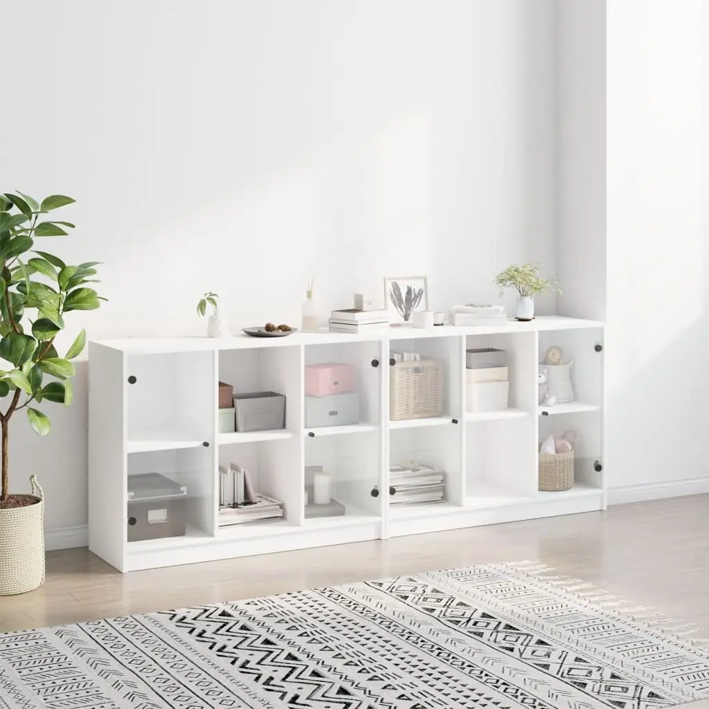 Bookcase with Glass Doors Modern Storage Cabinet 204x37x75cm White