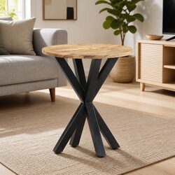 48x48x56 cm Wooden Side Table with Iron Legs in Brown