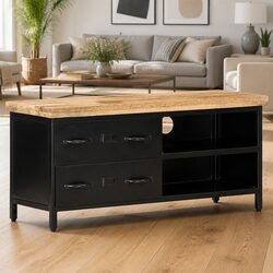Industrial TV Storage Unit 90x30x41 cm in Mango Wood