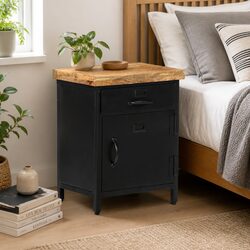 Brown Nightstand with Storage Drawer and Door, 40x30x52cm