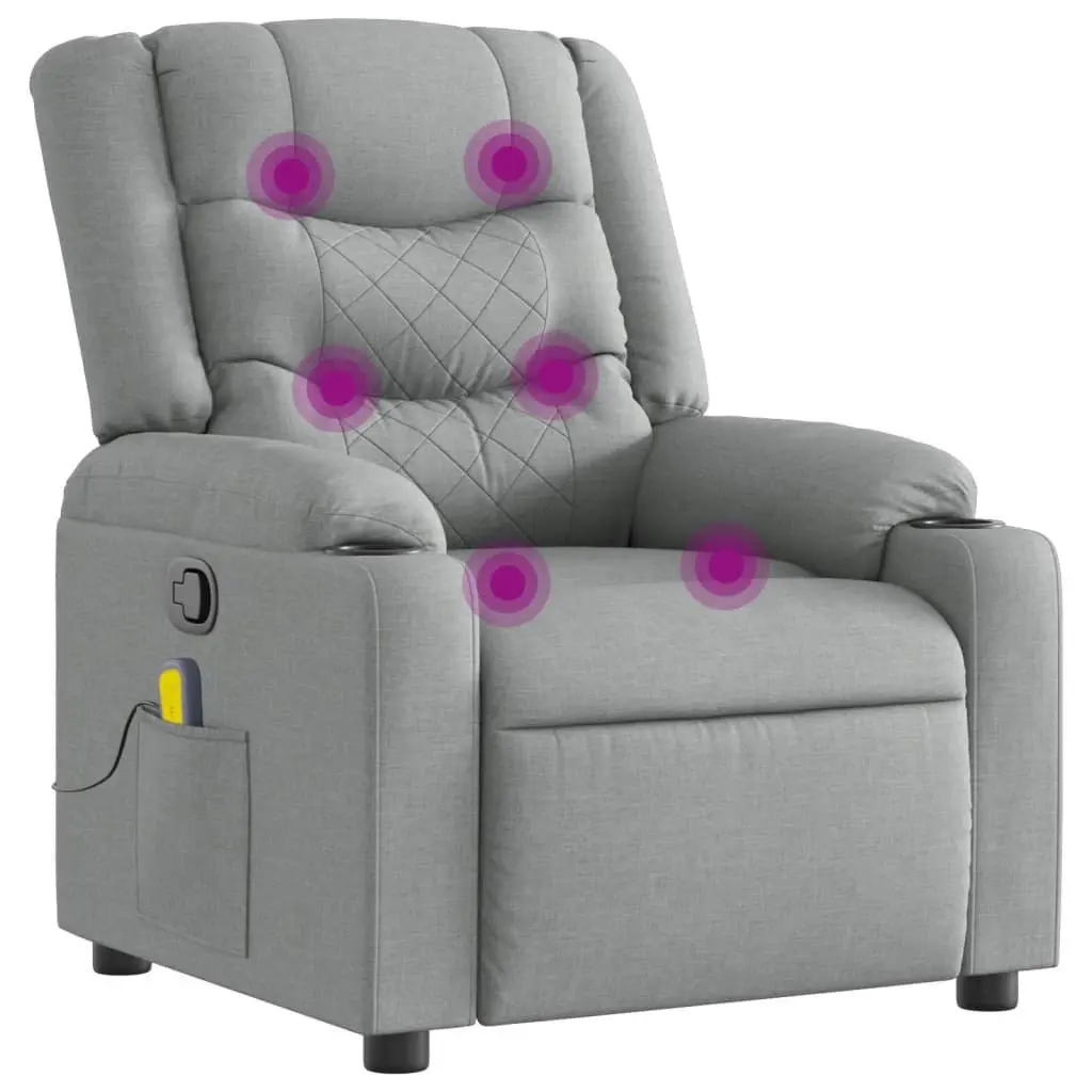 Recliner Massage Chair Grey Fabric Manual Vibration Adjustable Armchair