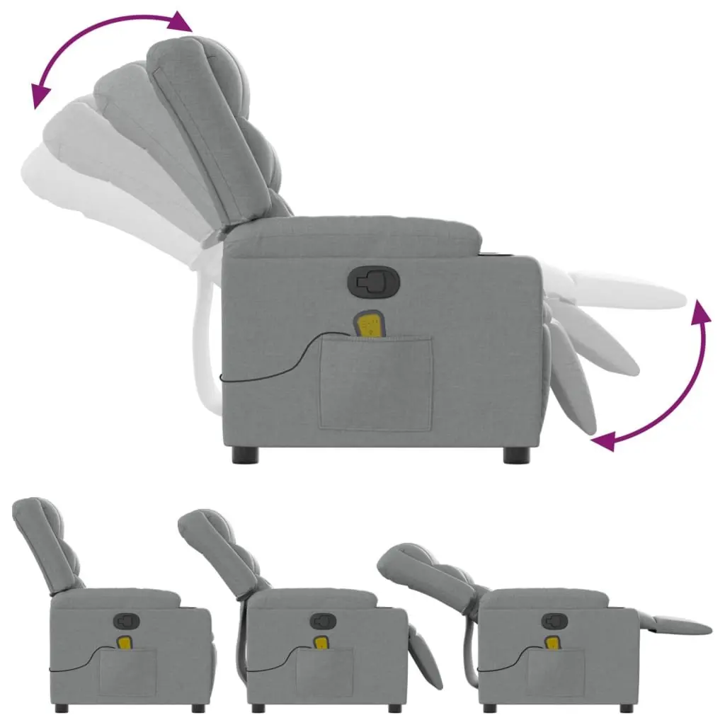 Recliner Massage Chair Grey Fabric Manual Vibration Adjustable Armchair