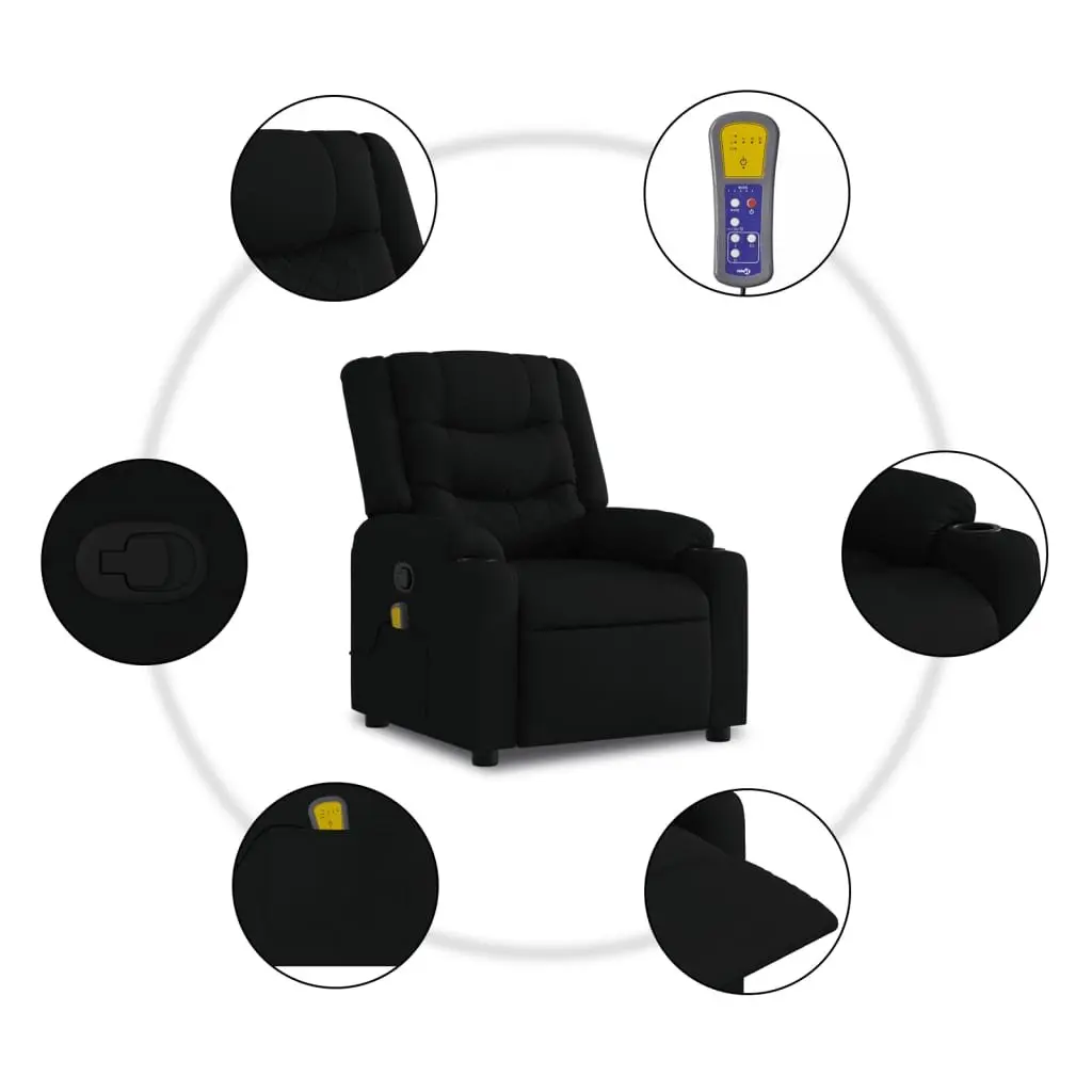 Massage Recliner Chair Manual Reclining Vibration 135 Degrees Black Fabric