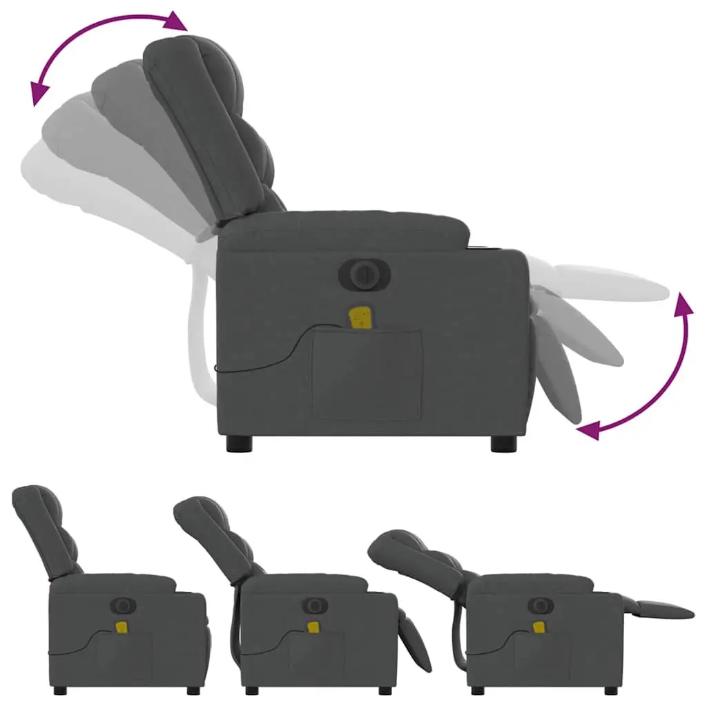 Electric Massage Recliner Chair Grey Fabric Armchair Footrest Vibration Massage