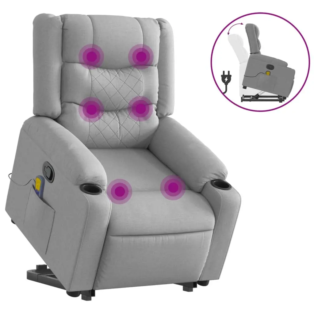 Massage Recliner Chair Manual Recline Power Lift Function Grey Fabric