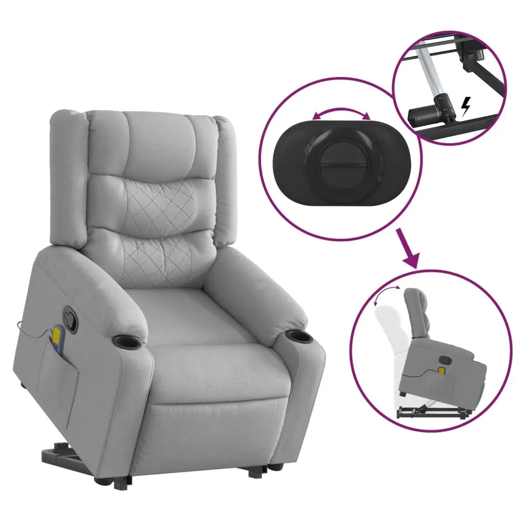 Massage Recliner Chair Manual Recline Power Lift Function Grey Fabric