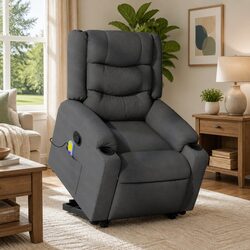 Grey Fabric Power Lift Massage Recliner Chair