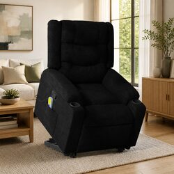 Stand Up Massage Recliner Chair with Electric Lift in Black Fabric