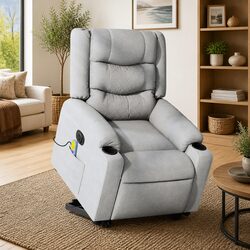 Electric Stand Up Massage Recliner Chair in Light Grey