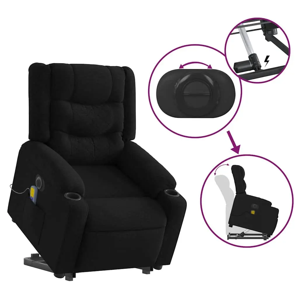 Electric Recliner Chair Lift Function Black Fabric Massage Comfort for Elderly