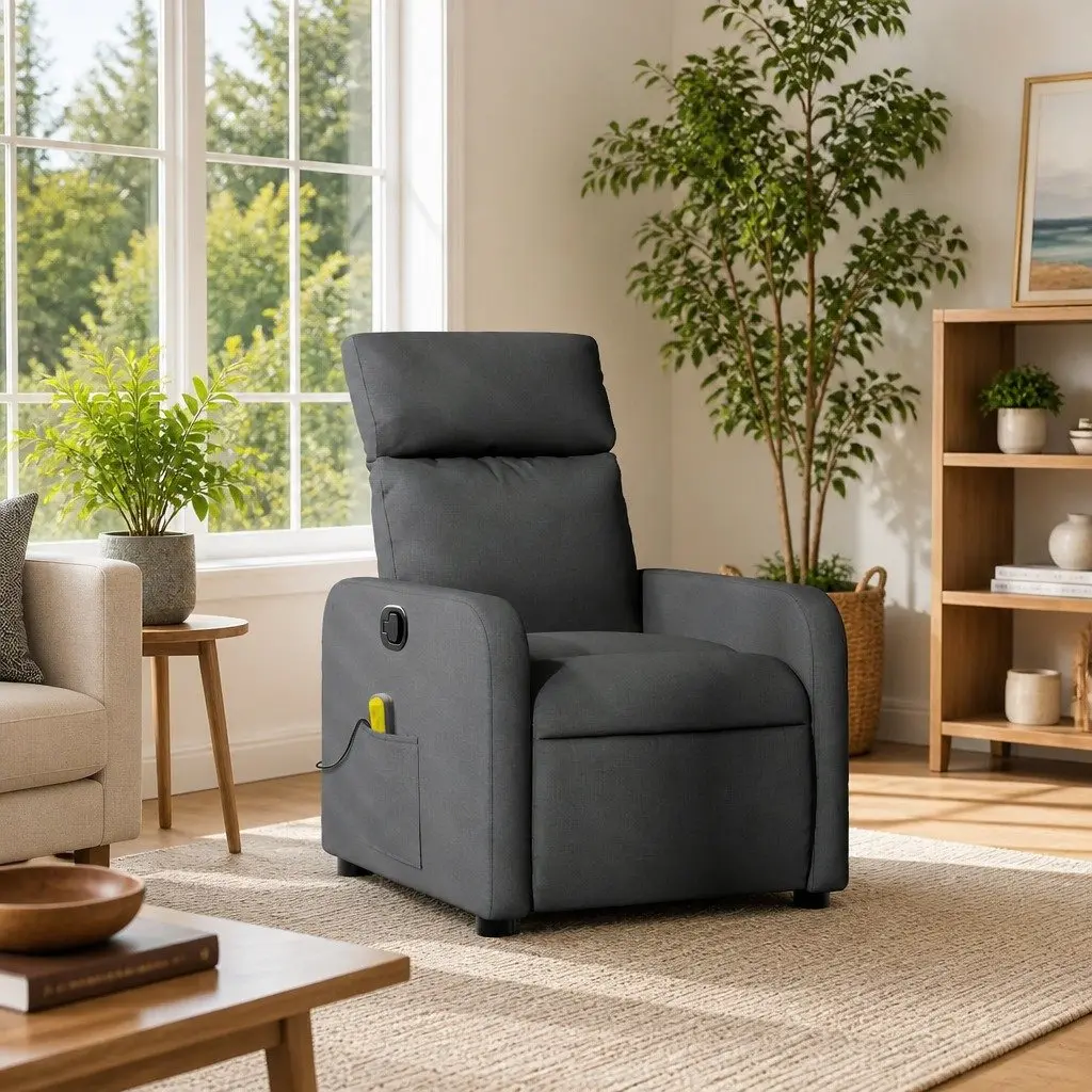 Massage Recliner Chair Manual Recline Vibration 135 Degrees Grey Fabric