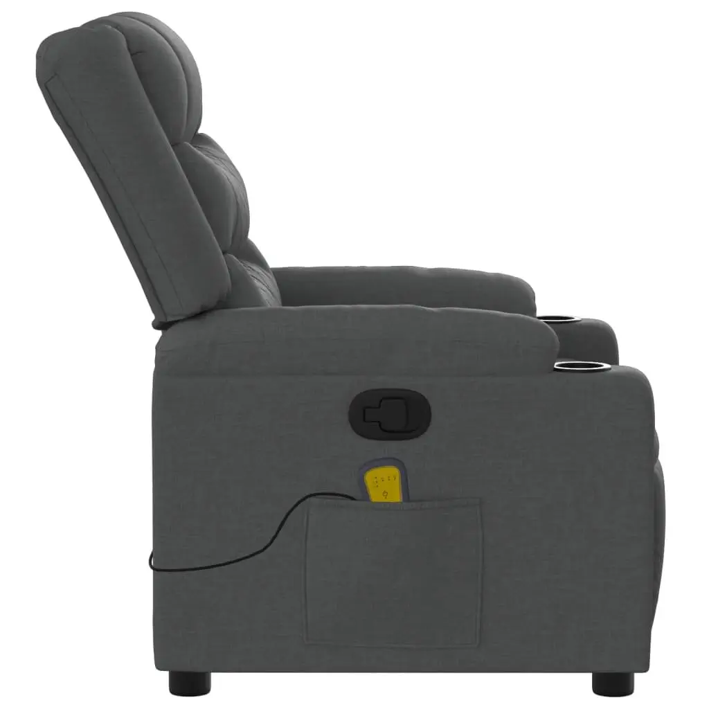 Massage Recliner Chair Dark Grey Fabric Manual Reclining Armchair Cup Holders
