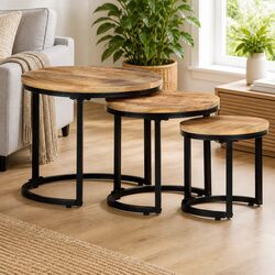 3-Piece Industrial Nesting Tables with Mango Wood