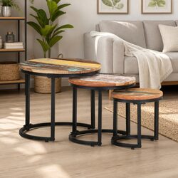 Industrial Style Reclaimed Wood End Tables Set of 3