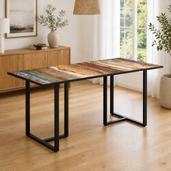160 cm Solid Reclaimed Wood Dining Table with Iron Legs