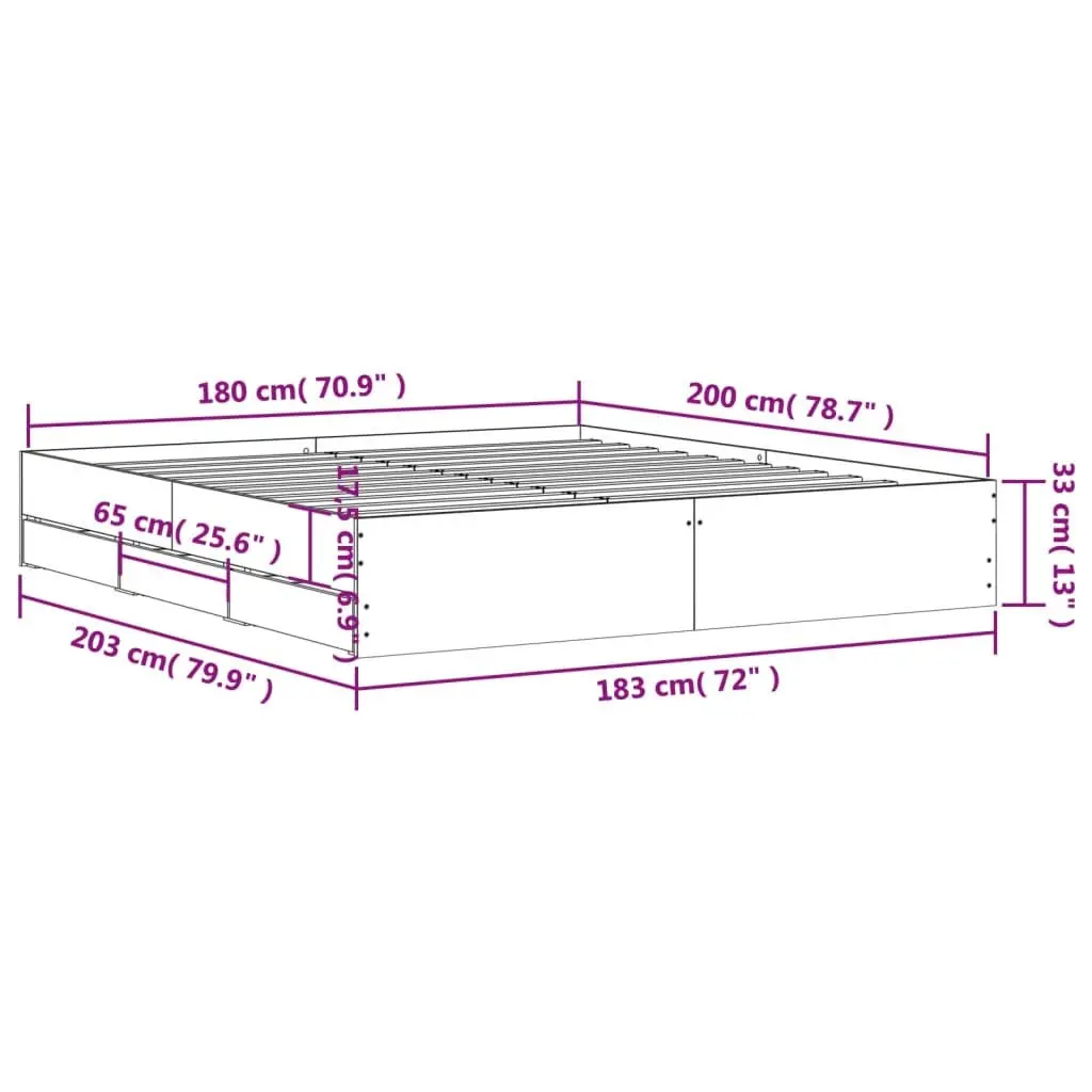 King Bed Frame with Storage Drawers Slatted Base 183x203cm Sonoma Oak Brown