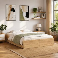 Engineered Wood Bed Frame with Storage Drawers 150x200cm