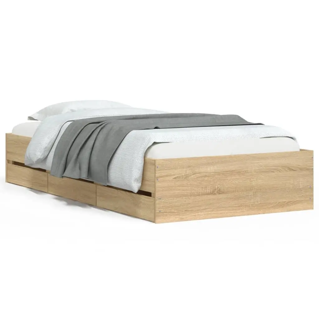 Storage Bed Frame Slatted Base 90x190 cm Brown Engineered Wood with Drawers