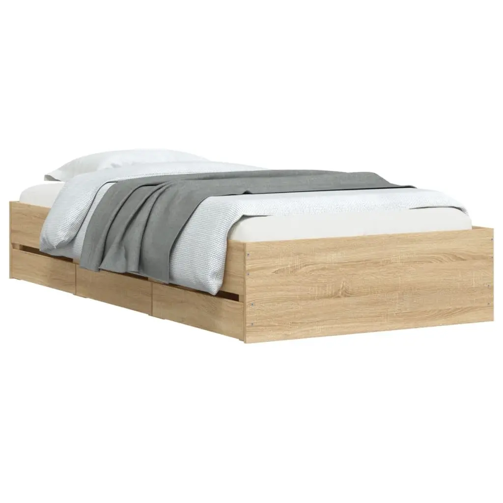 Storage Bed Frame Slatted Base 90x190 cm Brown Engineered Wood with Drawers