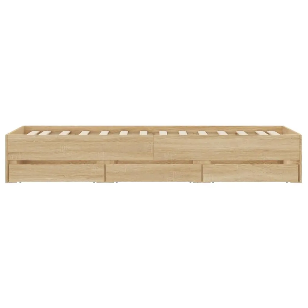 Storage Bed Frame Slatted Base 90x190 cm Brown Engineered Wood with Drawers