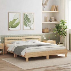 King Bed Frame Sonoma Oak Brown Wooden Bedroom Furniture Durable Engineered Wood