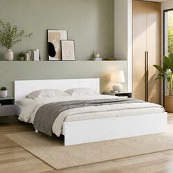 King Bed Frame White 183x203 cm with Slatted Base