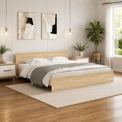 King Bed Frame with Slatted Base in Sonoma Oak Brown