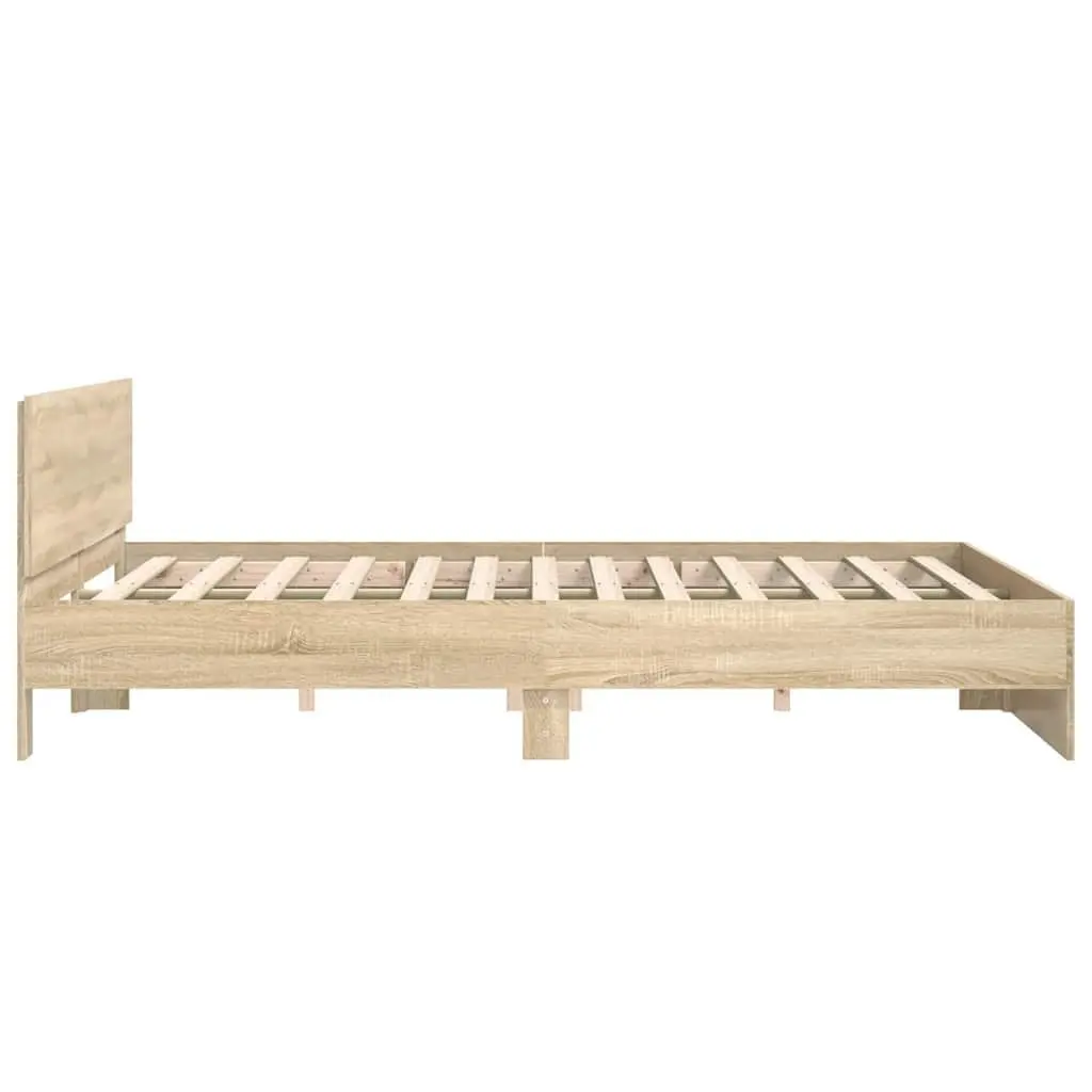 King Bed Frame Brown Engineered Wood Slatted Base 183 x 203 cm