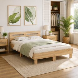 Bed Frame with RGB LED Lights, 135x190cm Sonoma Oak Brown