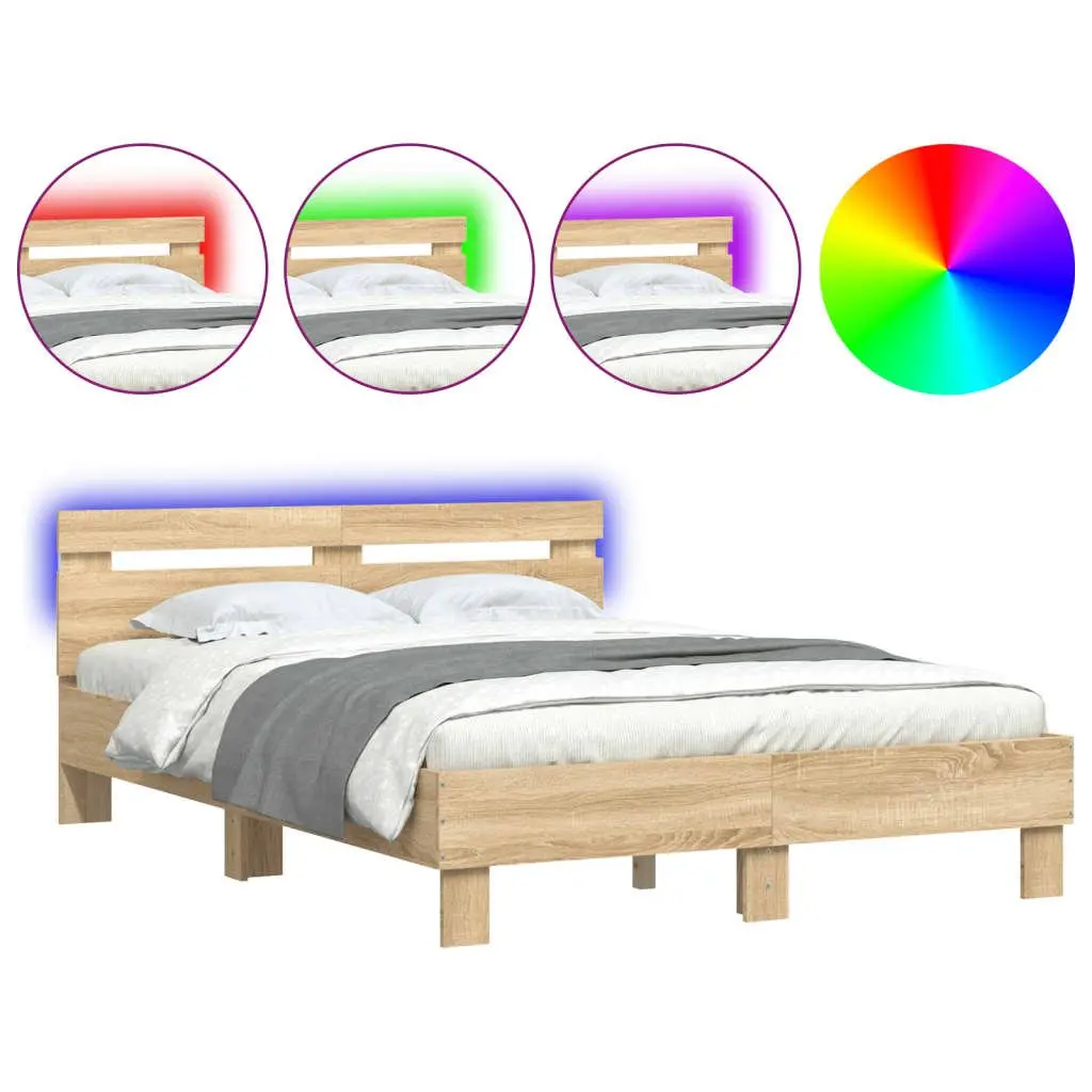 Bed Frame with RGB LED Lights Comfort 135x190cm Brown Sonoma Oak