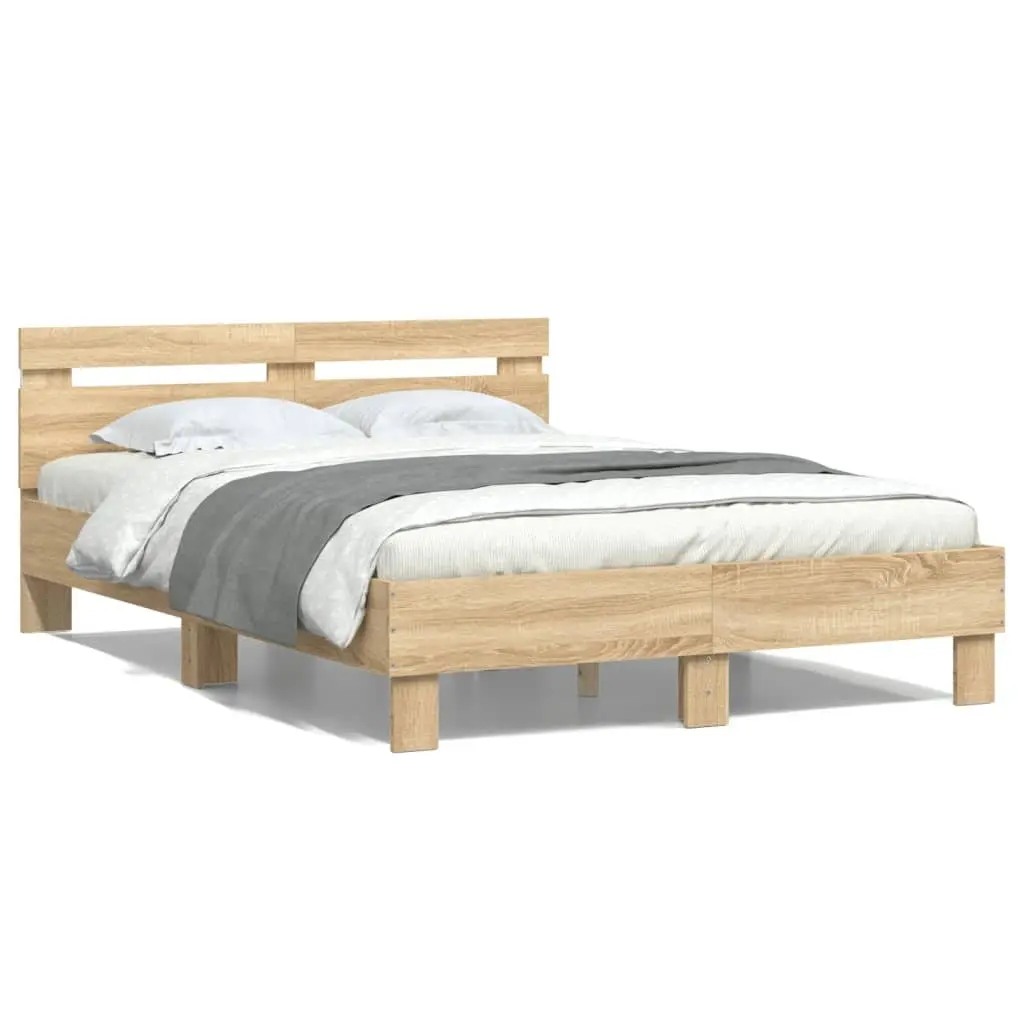 Bed Frame with RGB LED Lights Comfort 135x190cm Brown Sonoma Oak