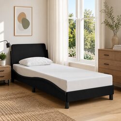90x190 cm Black Fabric Bed Frame with Slatted Base