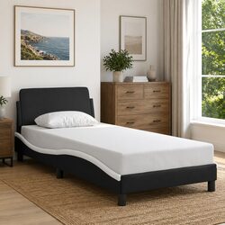 Black and White Faux Leather Bed Frame with Headboard 90x190 cm
