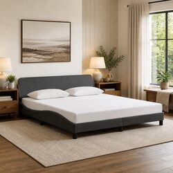 King Bed Frame 180x200cm Dark Grey Fabric Headboard