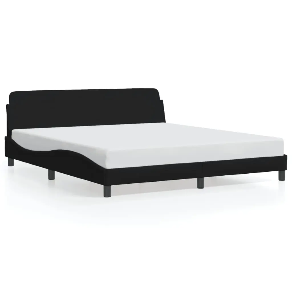 King Bed Frame Black Fabric 180x200cm with Headboard and Slats