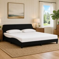 King Size Bed Frame with Upholstered Black Velvet Headboard