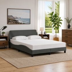 Double Bed Frame with Fabric Headboard 137x190 cm Grey