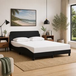 Double Bed Frame with Headboard in Black Fabric, 137x190cm