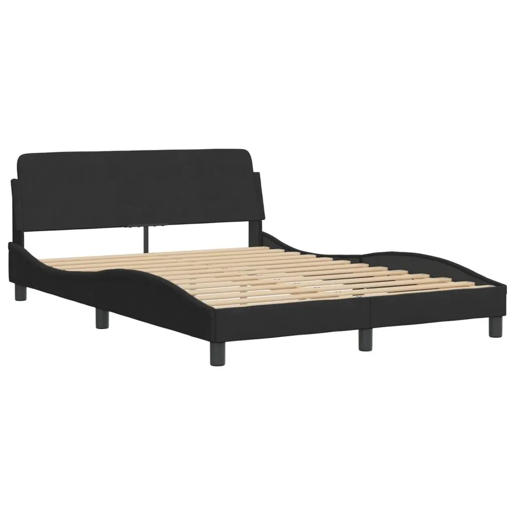 Double Bed Frame Soft Velvet Upholstery Integrated Headboard 137x190 cm Black